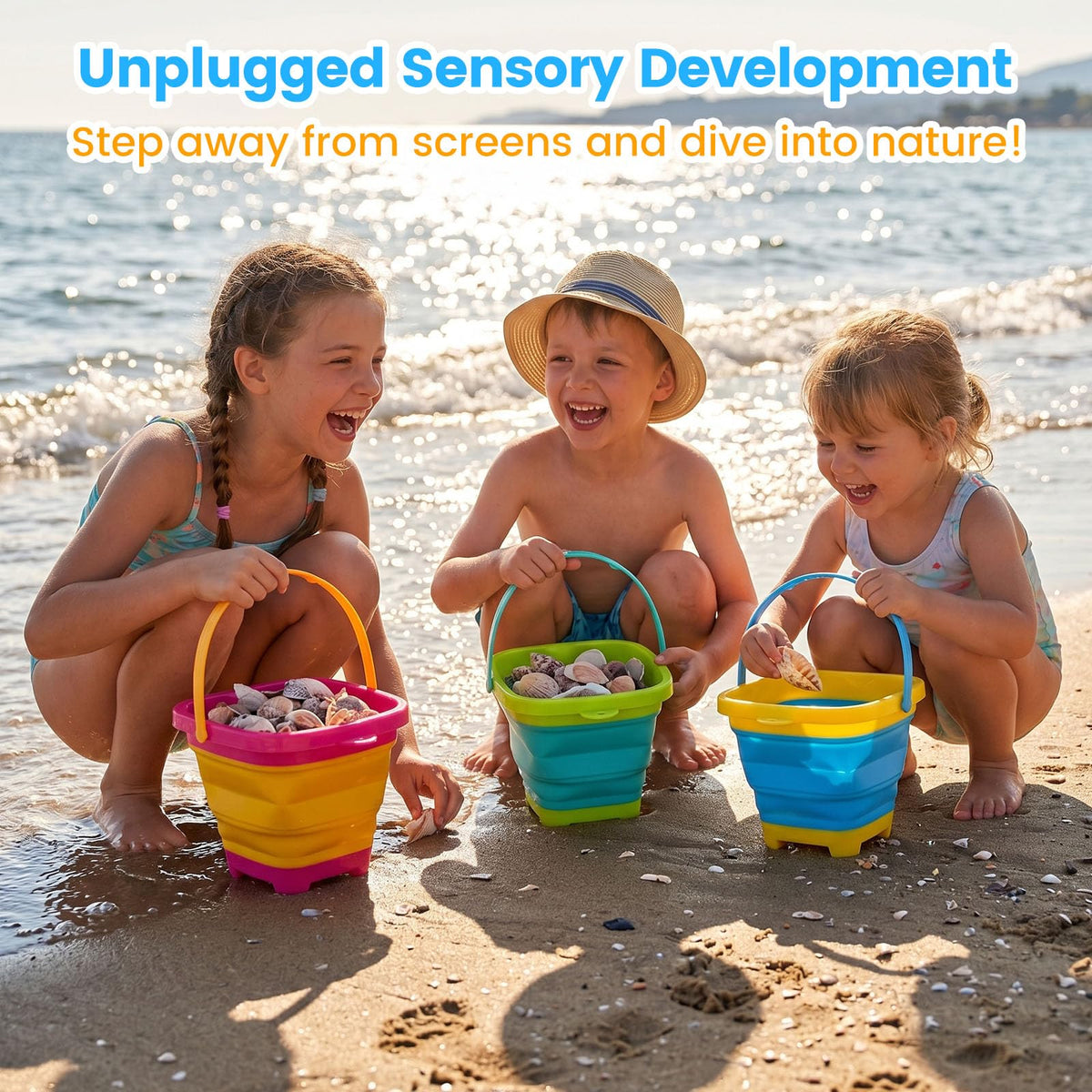 Shindel silicone bucket being used for beach sand play