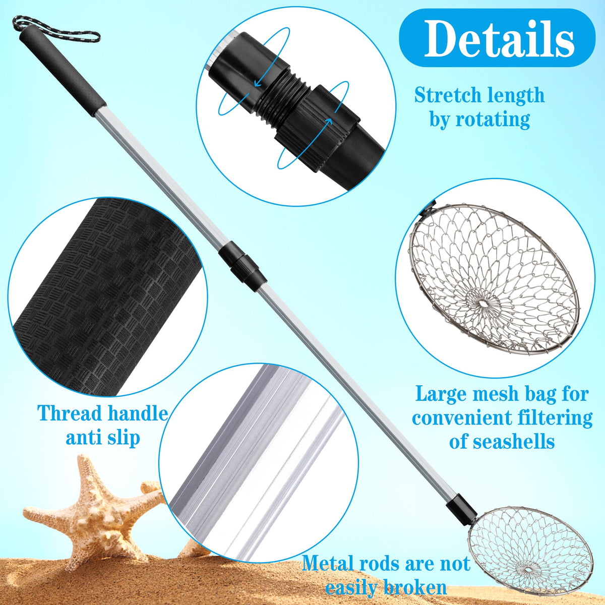 Telescopic handle extended for beach use