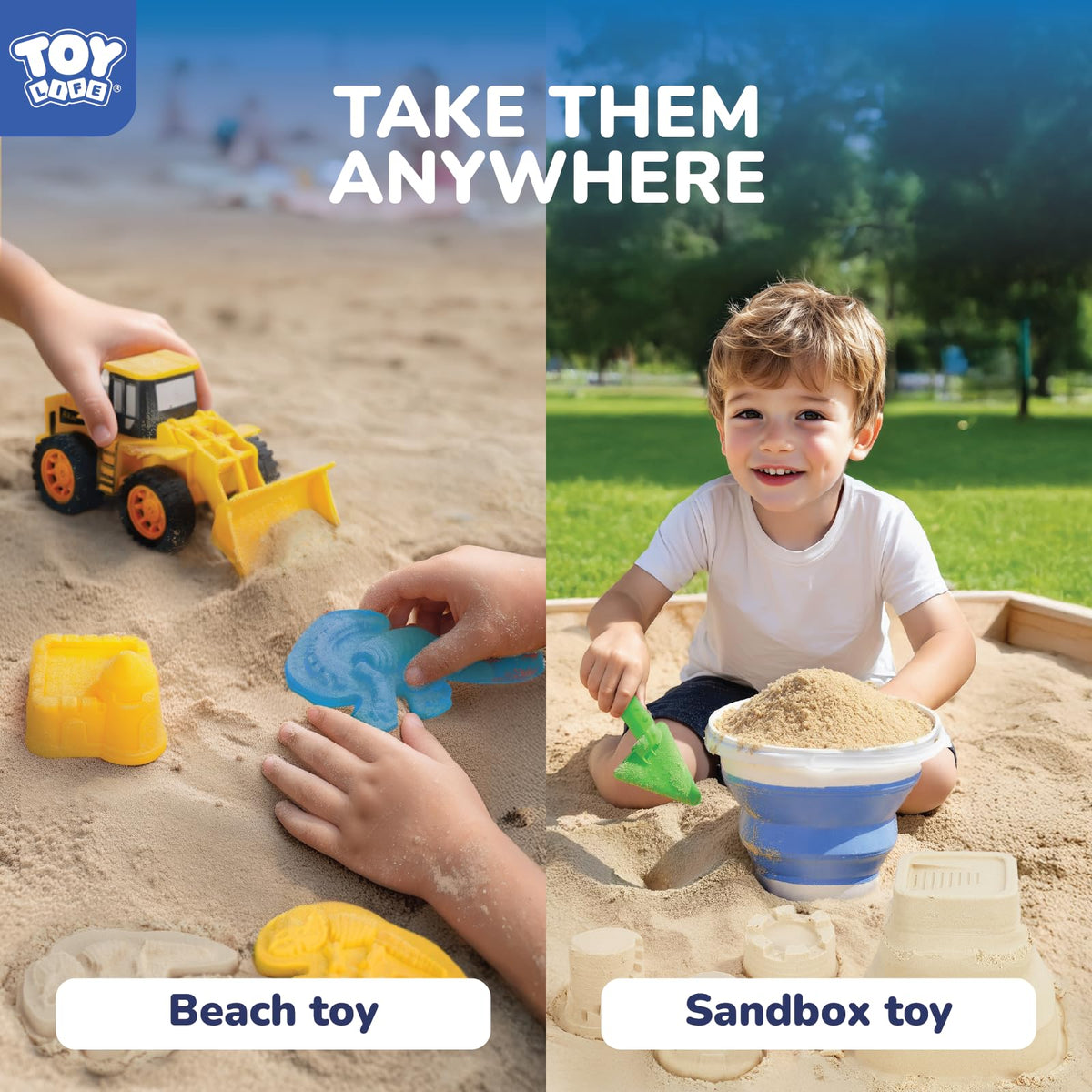 Child playing with dinosaur fossil molds in sand