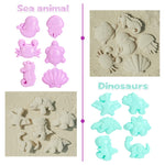 Close up of animal shaped sand molds from Tagitary beach set