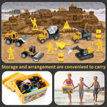 Inflatable sandbox filled with play sand and construction accessories