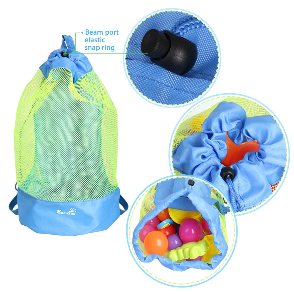 Top view of EocuSun drawstring beach bag showing large opening