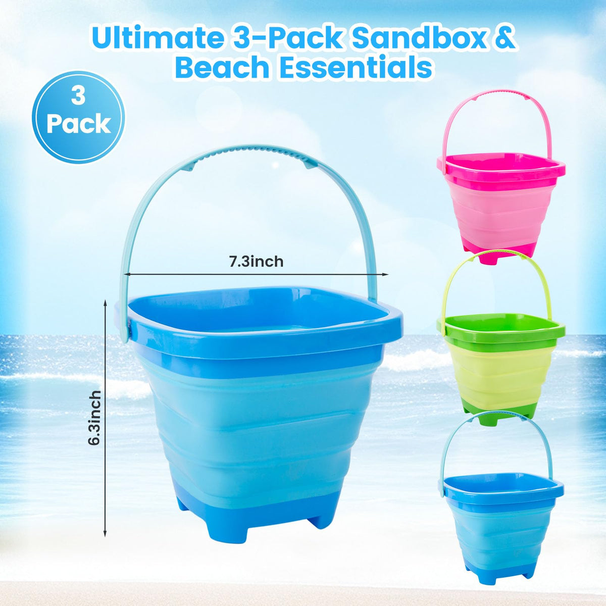 Shindel foldable beach pails collapsed for space saving storage
