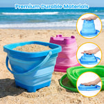 Three colorful Shindel sand buckets in blue green and pink