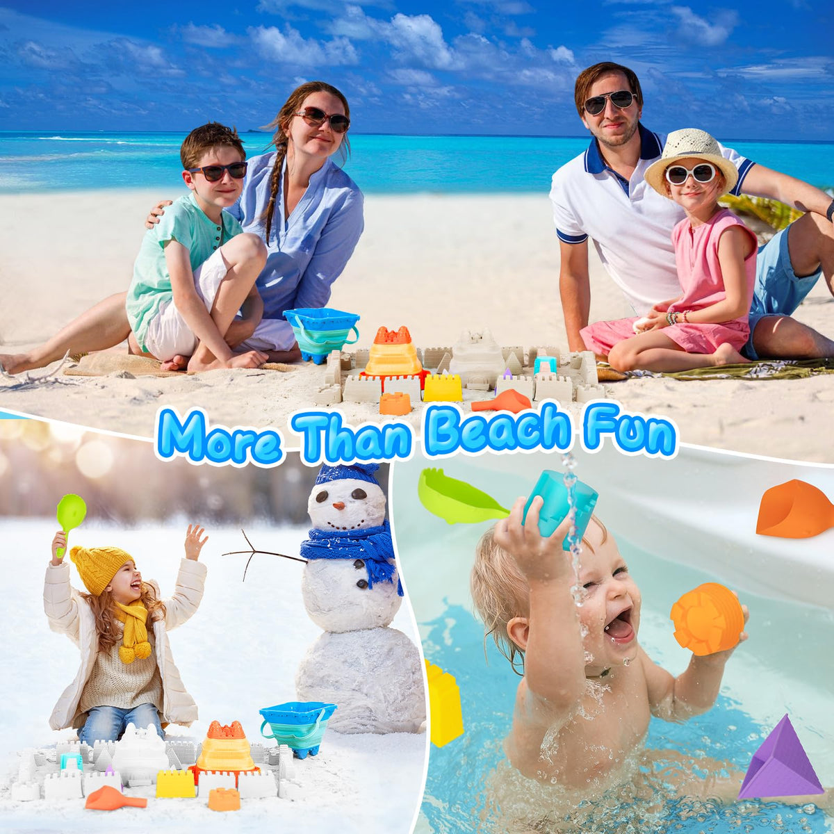 Various sand castle molds included in the Hugcaty 9 piece set