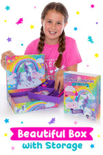 Original Stationery 45-piece unicorn stationery set items displayed flat including paper, envelopes, and stickers.