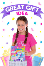 Puffy stickers and ink stampers sheet included in the 45-piece girls stationery set.