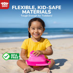 Mesh storage bag containing 41 piece sand toy collection