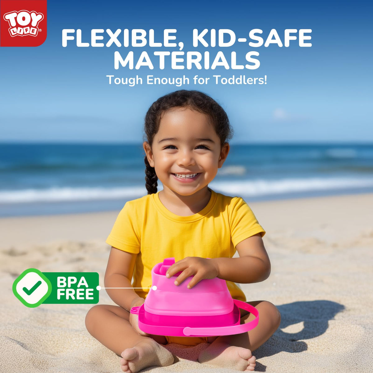 Mesh storage bag containing 41 piece sand toy collection