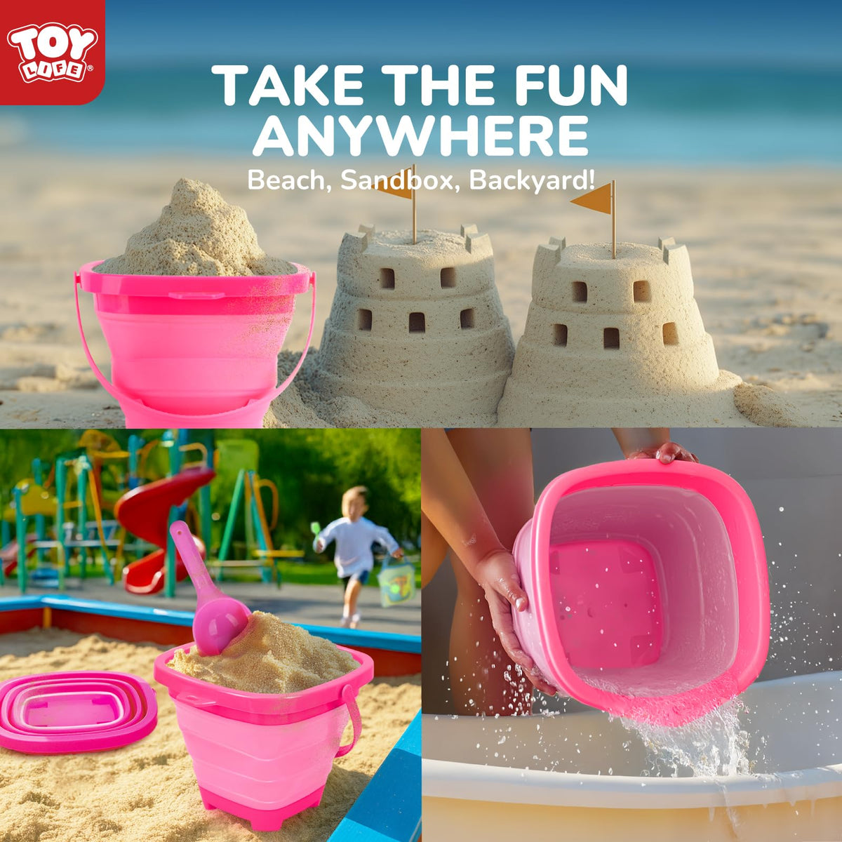 Flat folded silicone buckets for easy travel and storage