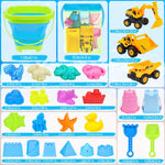 Full 35-piece beach toy set packed in a convenient mesh storage bag