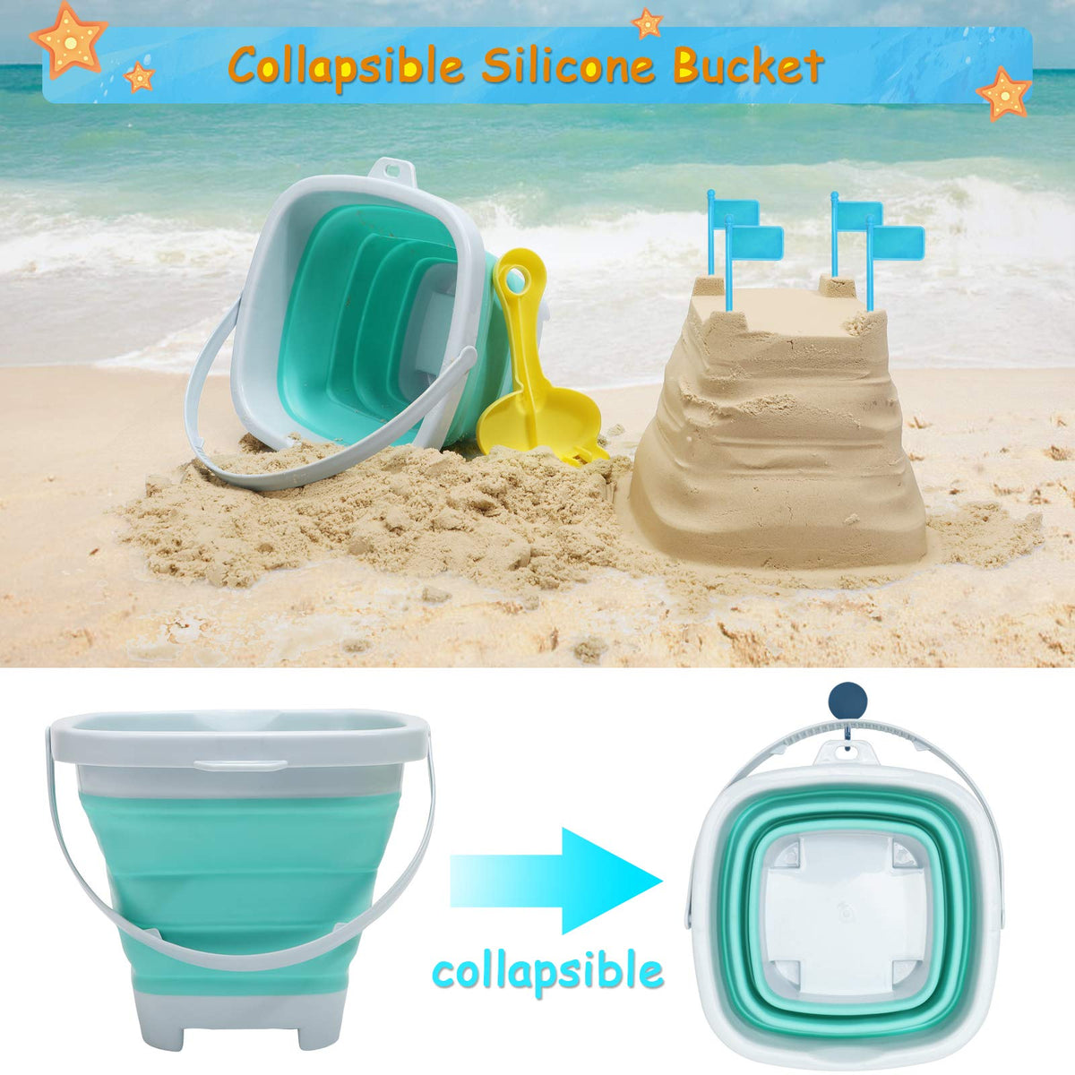 Racpnel collapsible sand bucket and shovels set for kids