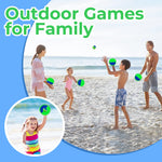 Family playing Weehoey toss and catch in a sunny backyard setting