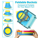 Foldable beach buckets and shovels set for kids travel
