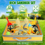 Child playing with Billeeit sand construction set and trucks