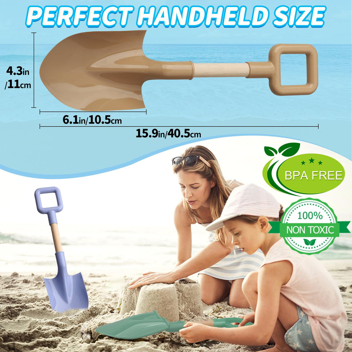 Close up of Amarlozn durable ABS plastic scoop and wooden handle