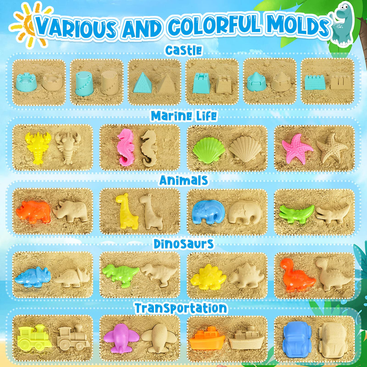 FHOZGECY kids sand molds and animal shapes set