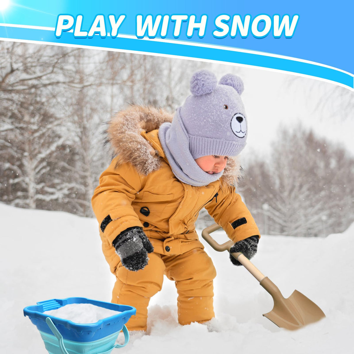 Amarlozn beach sand shovel set in snowy outdoor environment