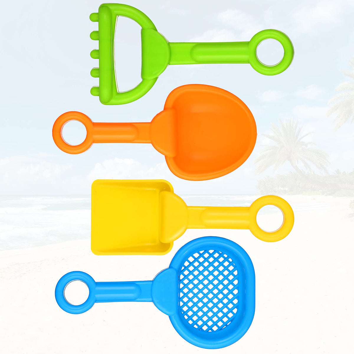 Kids sand sifter and rake set in vibrant colors