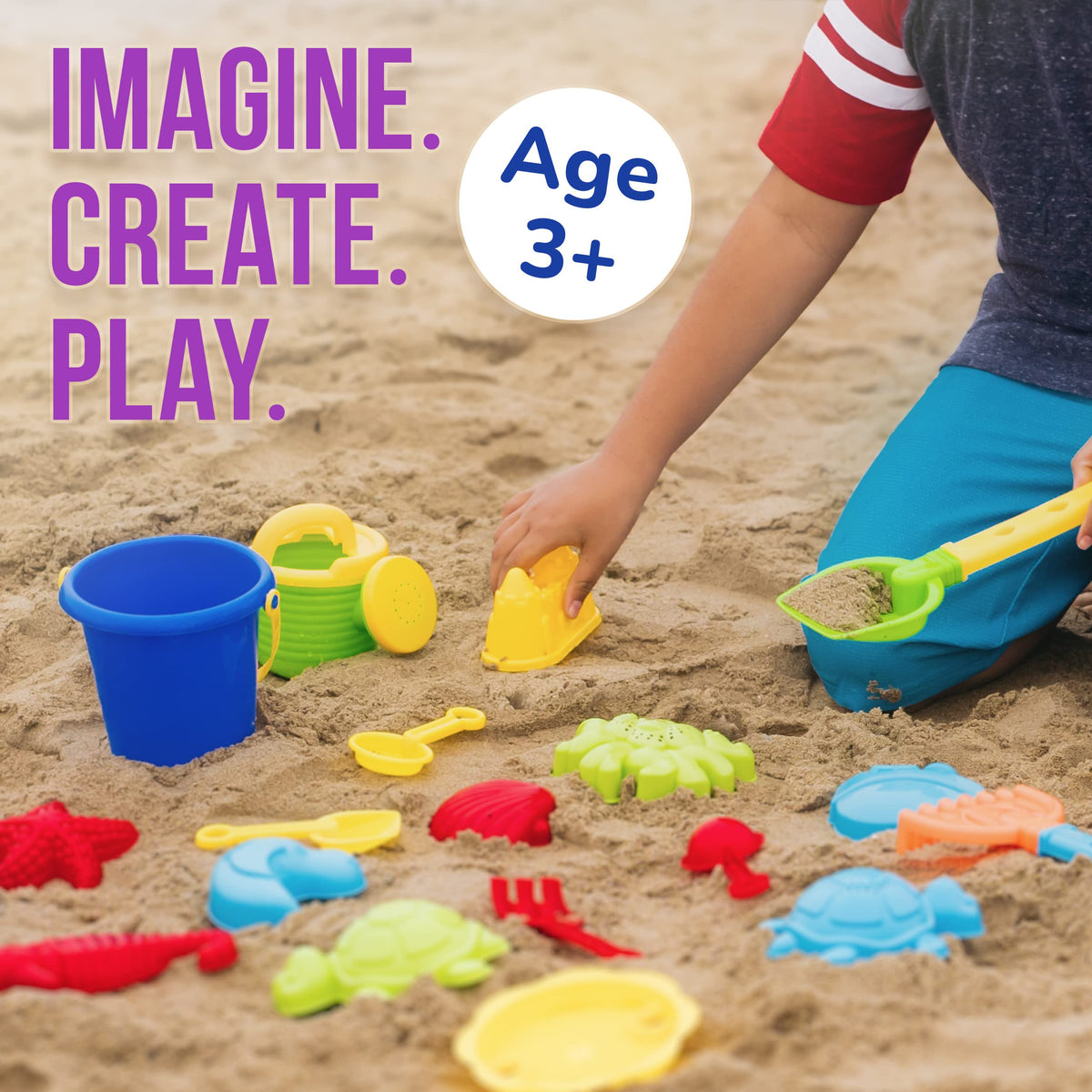 Close up of Click N Play sand bucket and sifter for kids