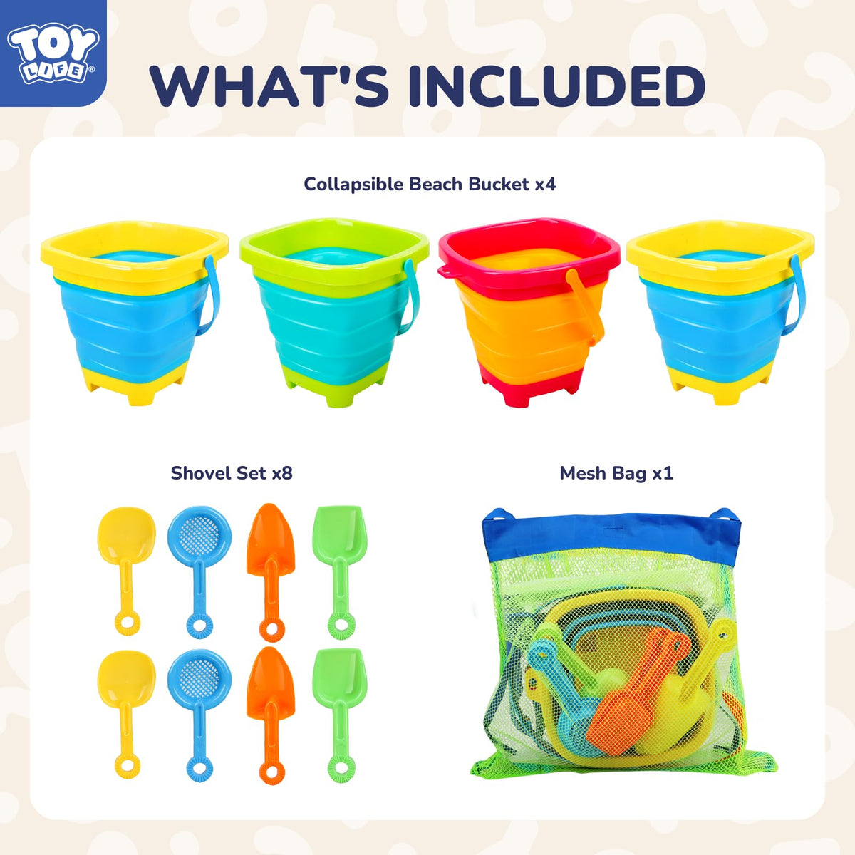 Brightly colored Toy Life sand buckets for beach and sand play