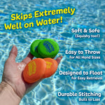 Action shot of skipping disc gliding across pool water