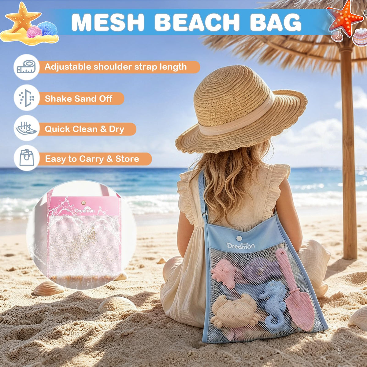 Side view of Dreamon foldable sand bucket for kids.