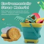 Compact collapsible silicone sand bucket being folded down flat for convenient storage and family travel.