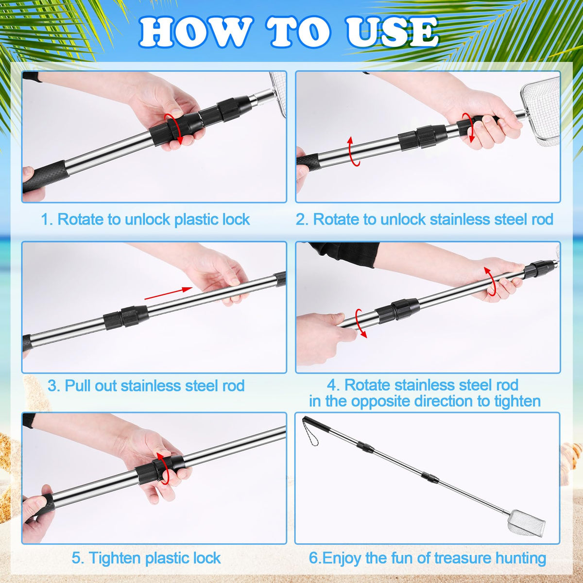 Ergonomic non-slip handle on Poilkmni beach sand tool