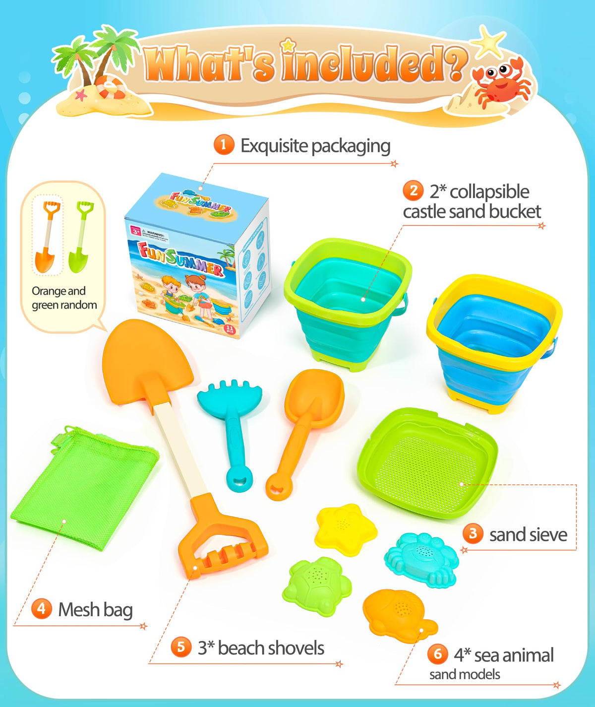 Kids building sandcastles with Duducofu shovels and molds