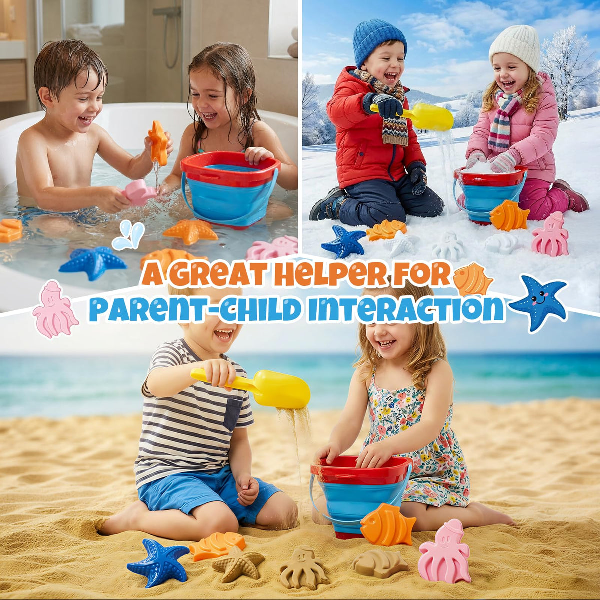 Child playing with MarcZero sand castle building tools at the beach