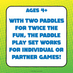 Children playing with Koosh neon paddle set at the beach