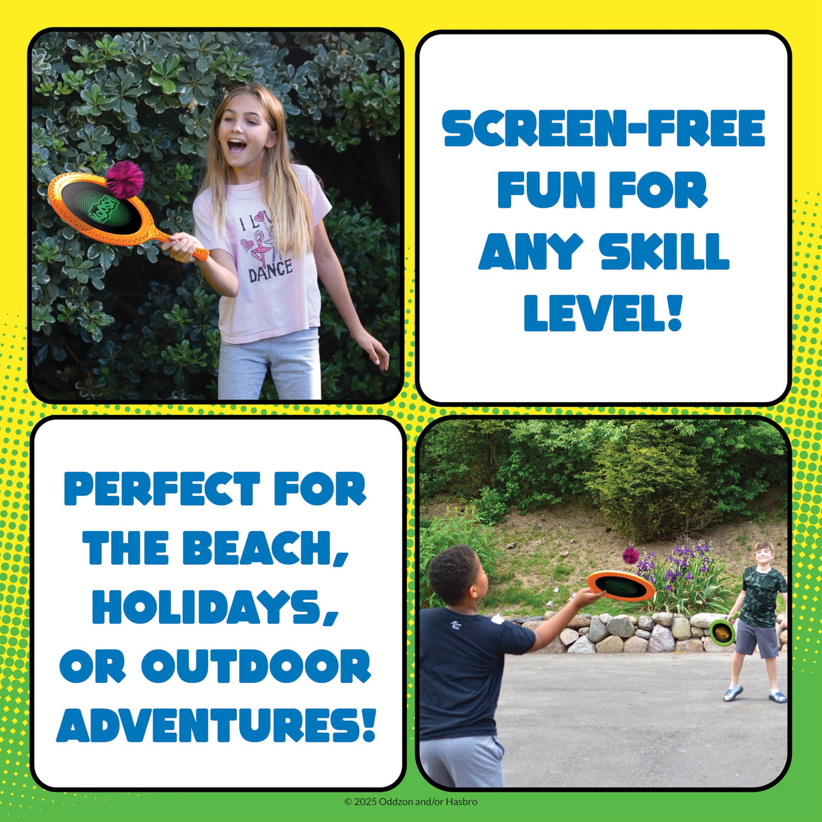 Two paddles and one ball included in the Koosh playset