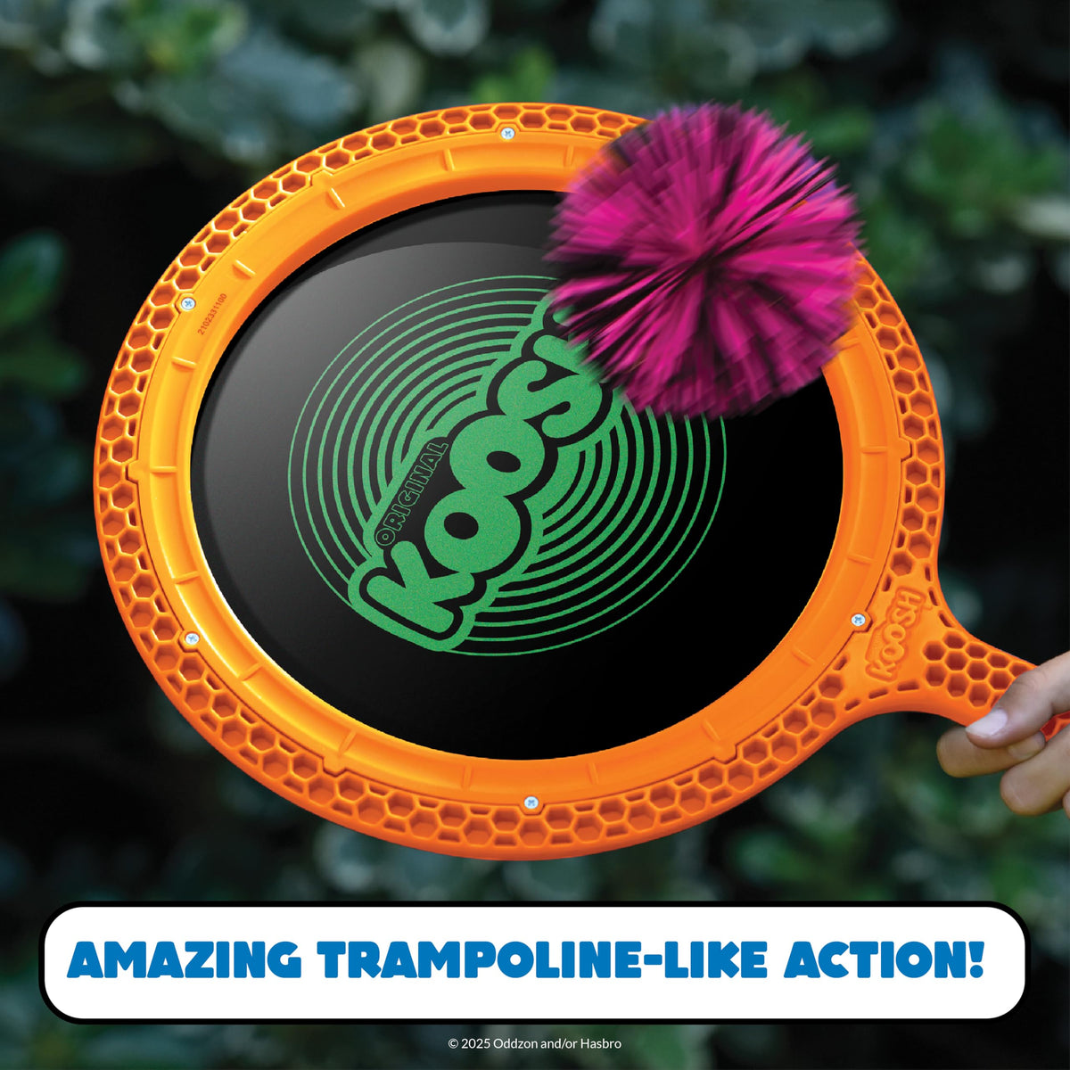 Family enjoying indoor activity with Koosh paddle game