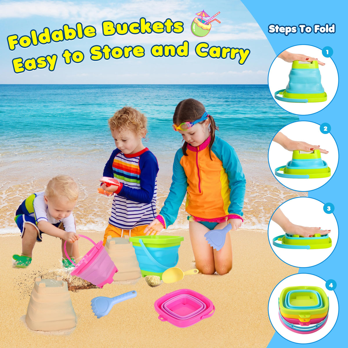 Children playing with Xgunion sand shovels and buckets