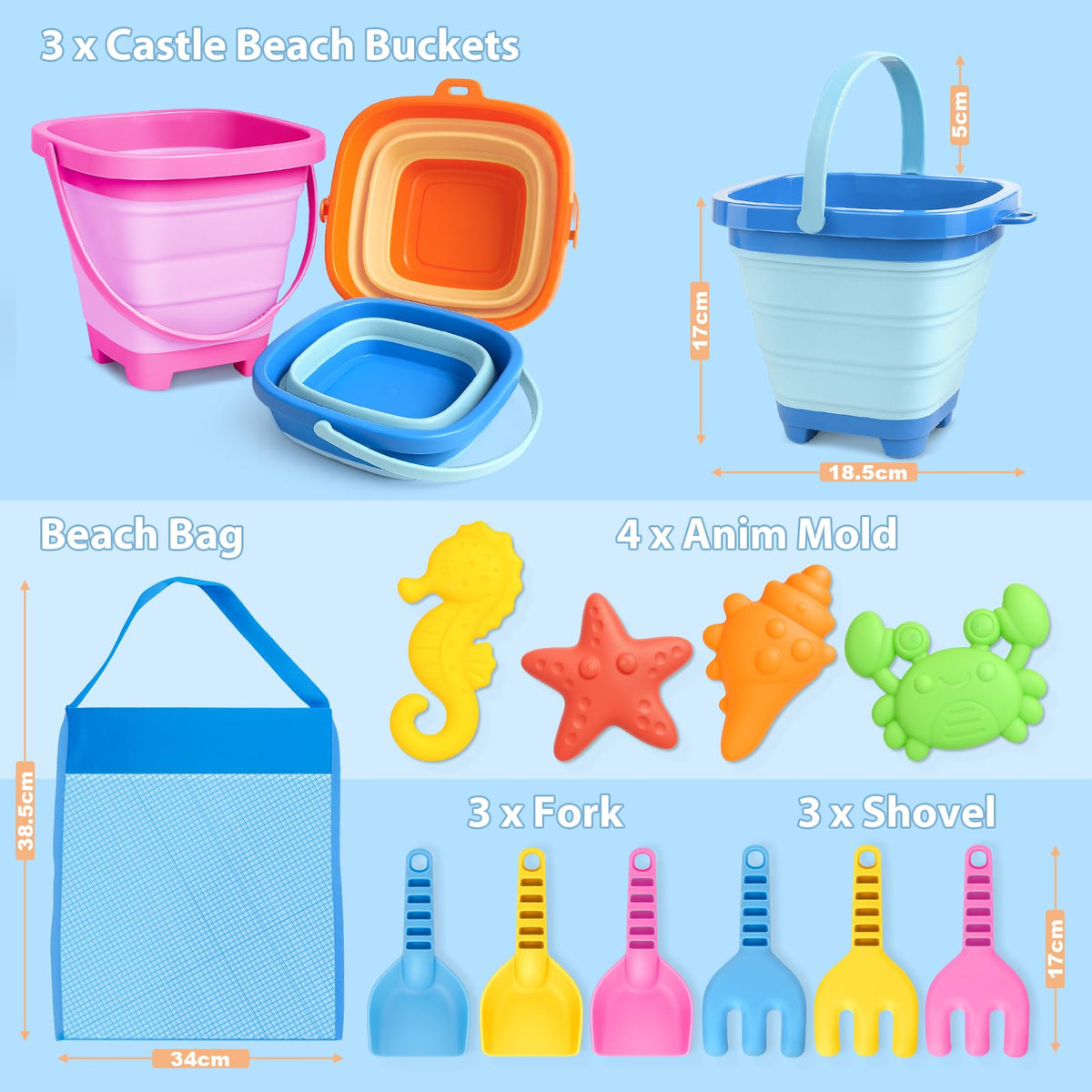Dreamon foldable sand buckets and shovels set