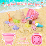 Toddler playing with Rezucrey ice cream sand molds at the beach