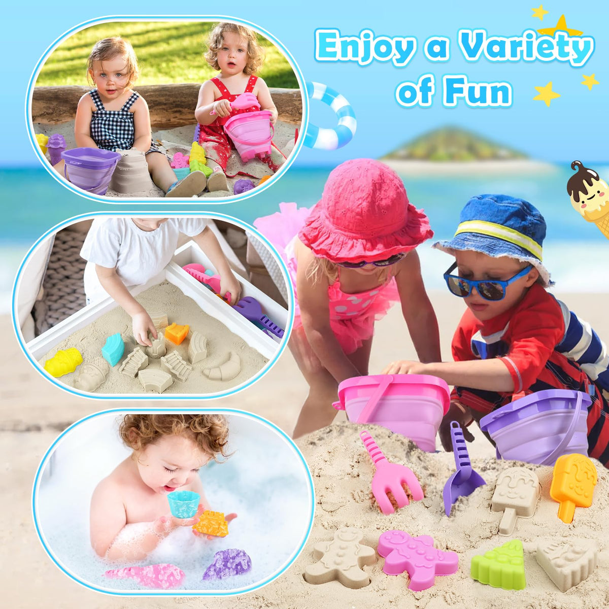 Child building an ice cream sand castle with Dreamon set