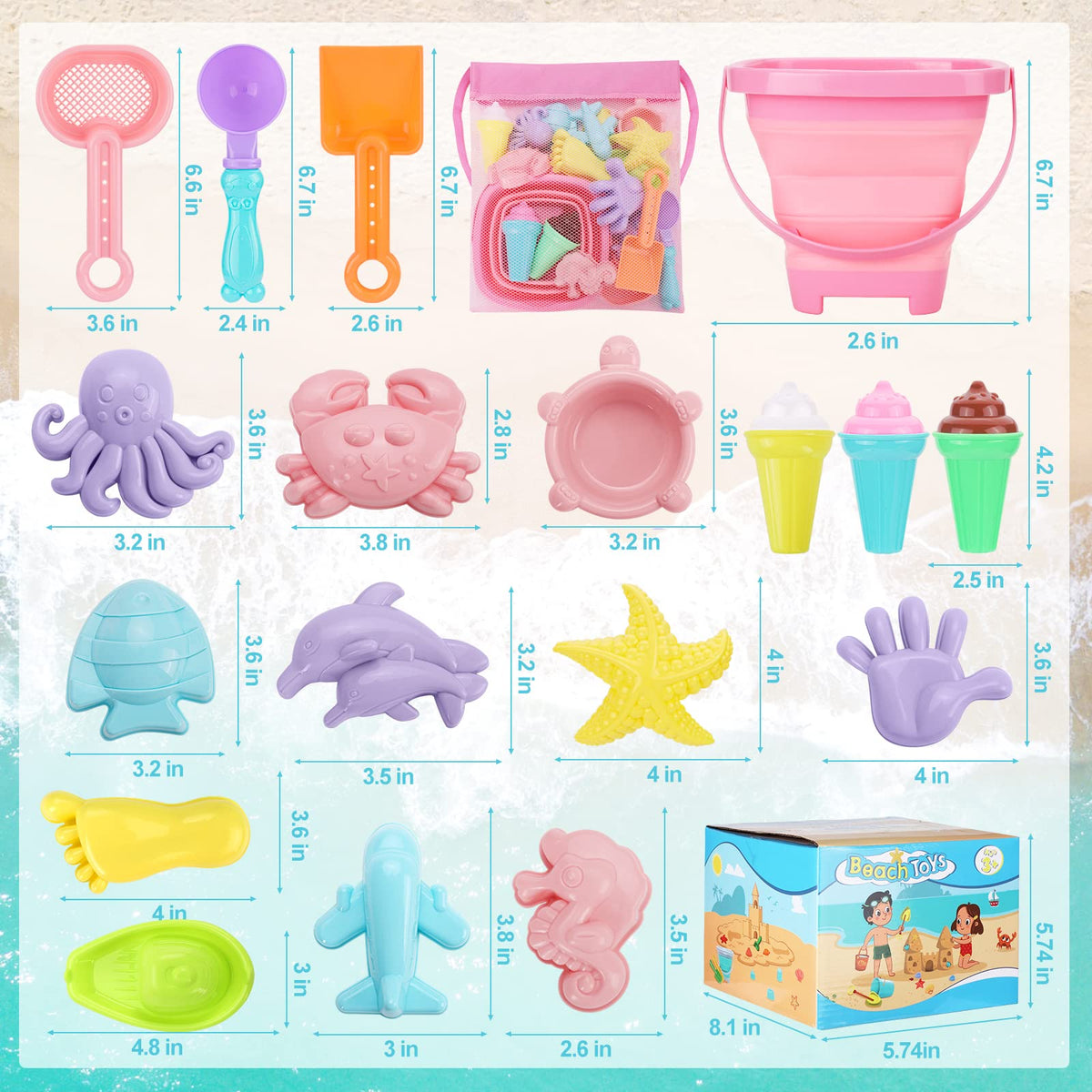Educational beach sand play set for toddlers and children age 3-8