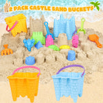 Toddler playing with Kubusfly beach sand castle molds at the seaside