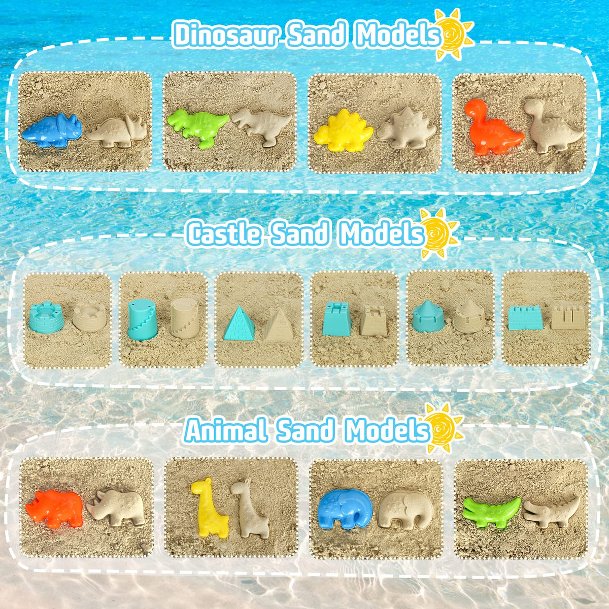 Toddler playing with dinosaur dump truck in sand