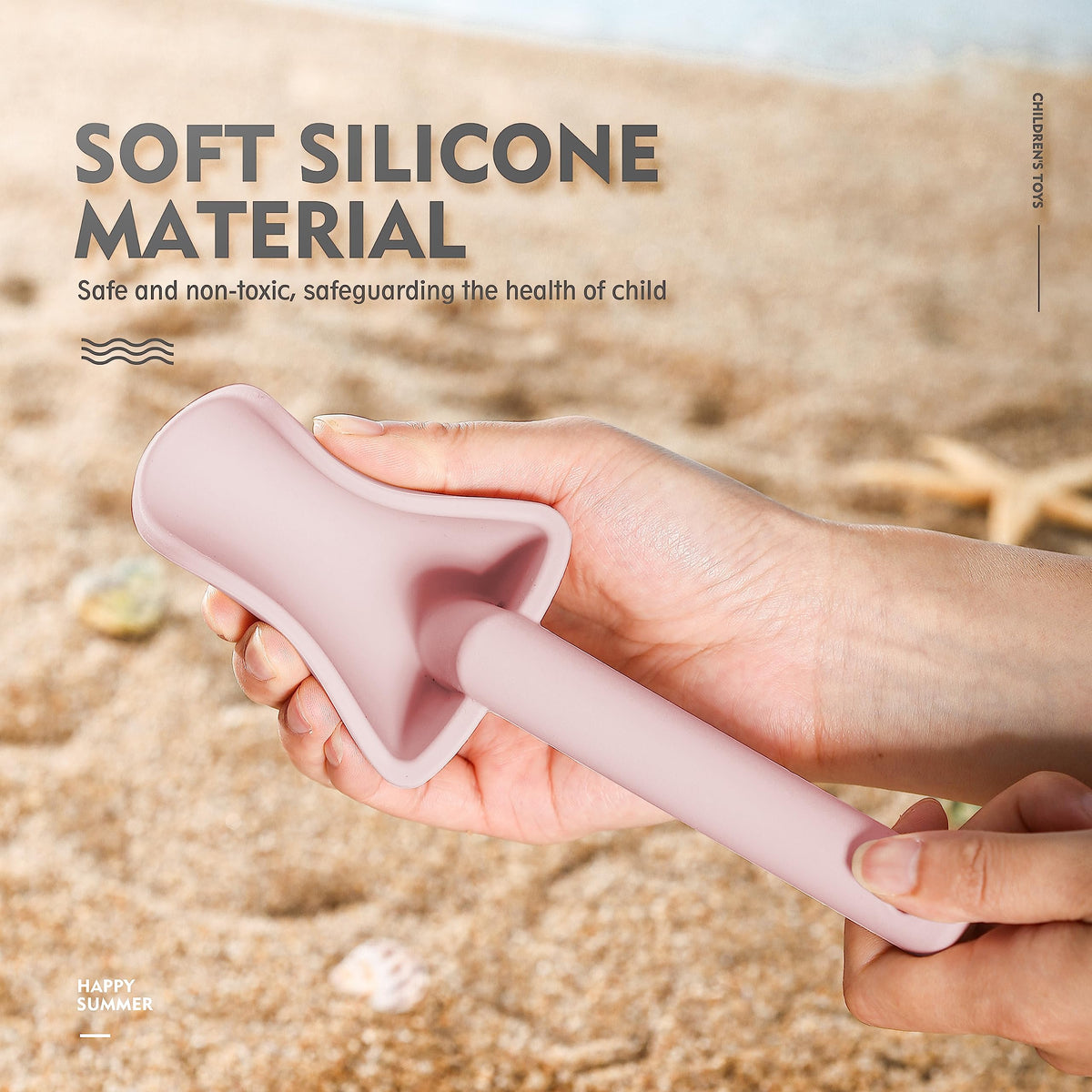 Flat lay of all 11 pieces of the MarcZero silicone beach toy set