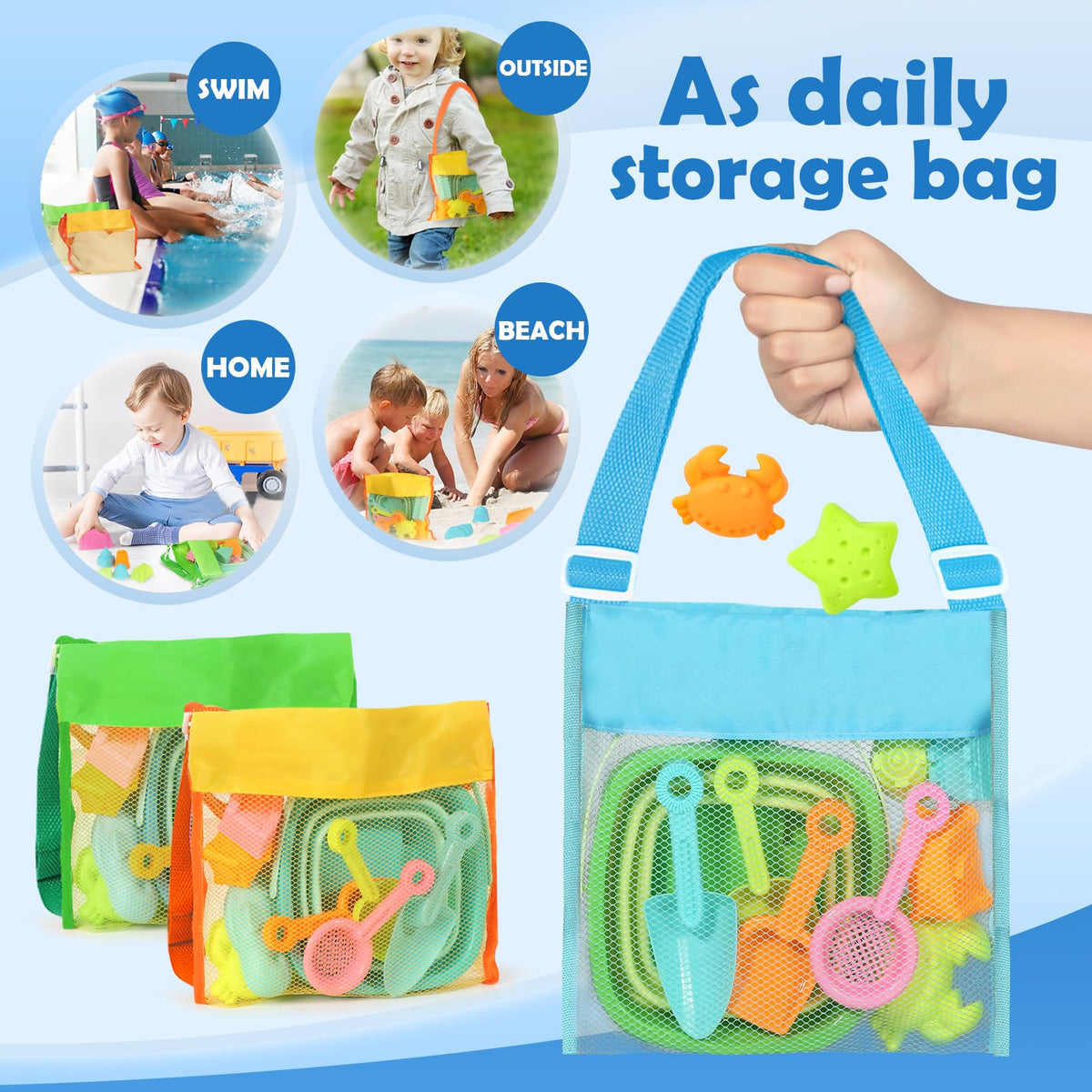 Dreamon beach toy set packed inside mesh storage bags