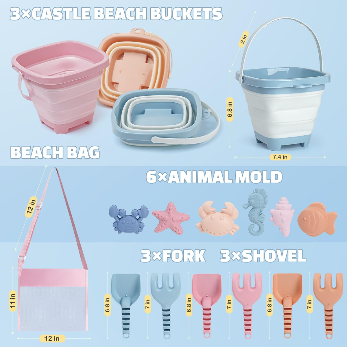 Folded Dreamon silicone sand buckets showing space-saving design
