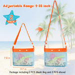Adjustable strap mesh beach bags for shell collecting