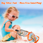 Sand sifter tool filtering sand on the beach