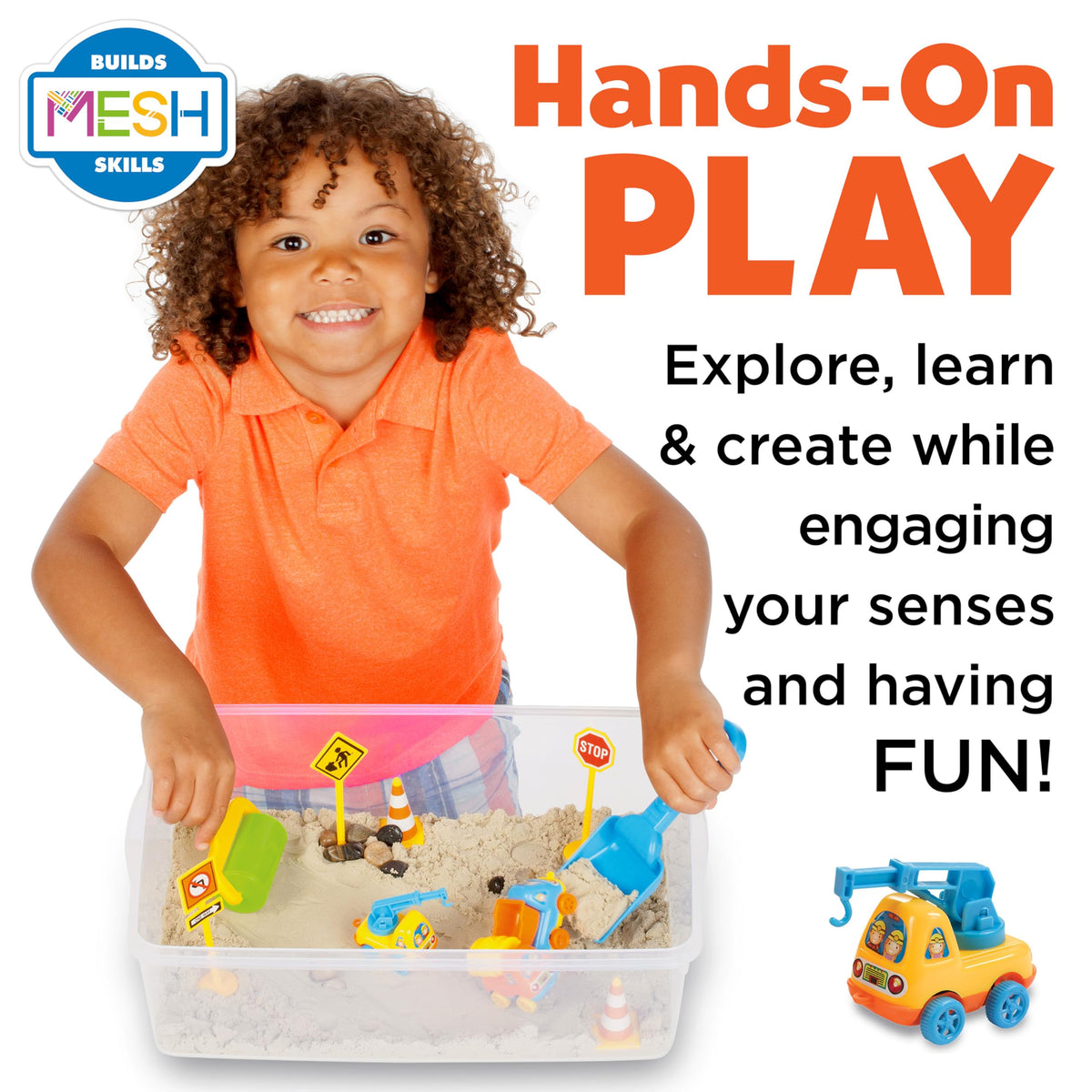 Creativity for Kids Construction Zone Sensory Bin with dump truck and tools