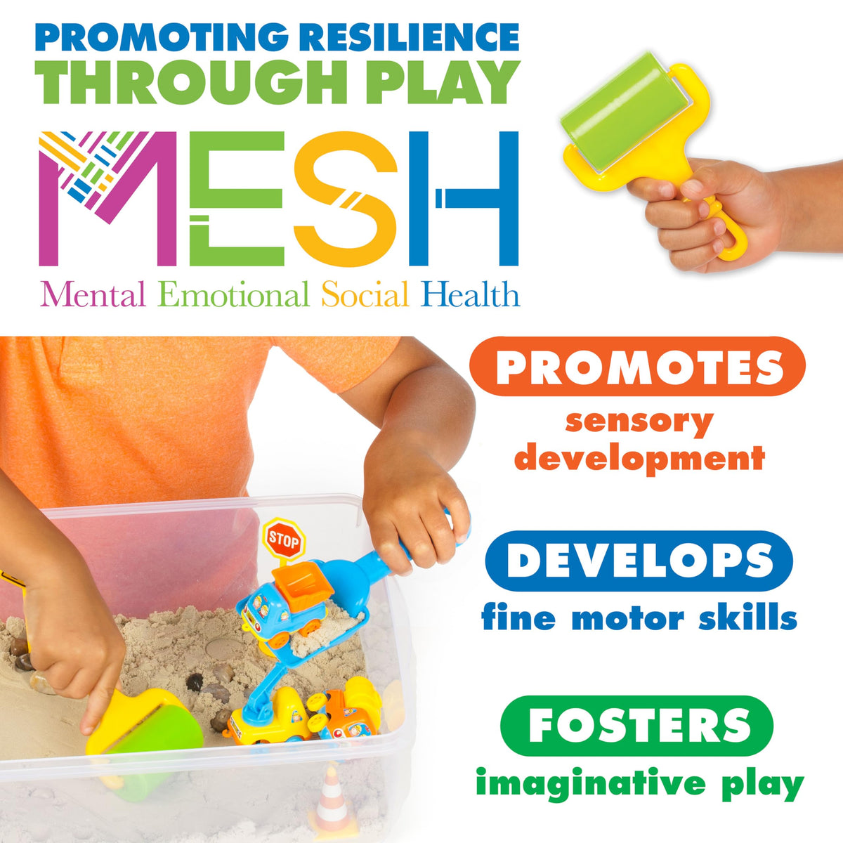 Detailed view of Creativity for Kids sensory bin construction signs and rocks