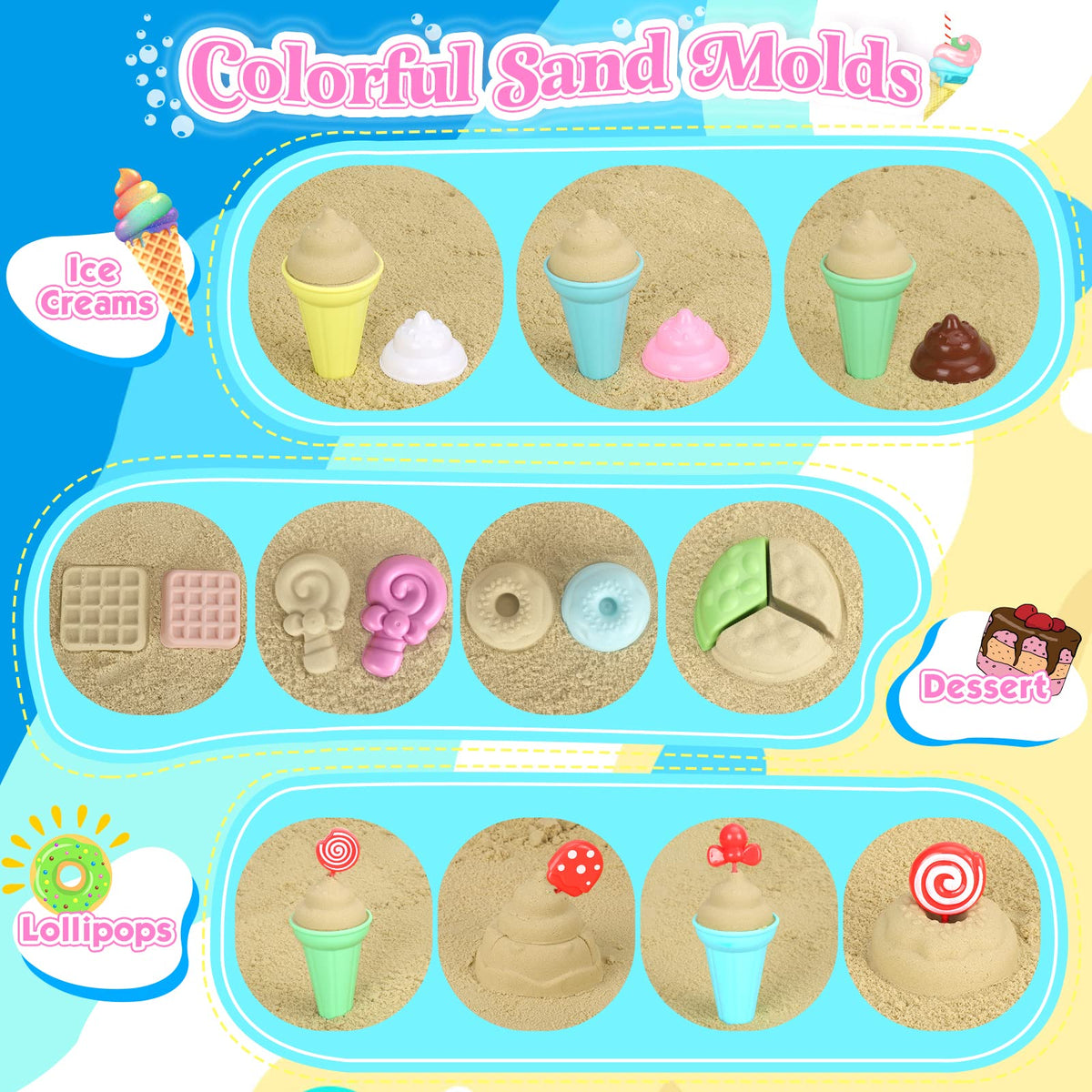 Detailed view of sand molds in beach toy set