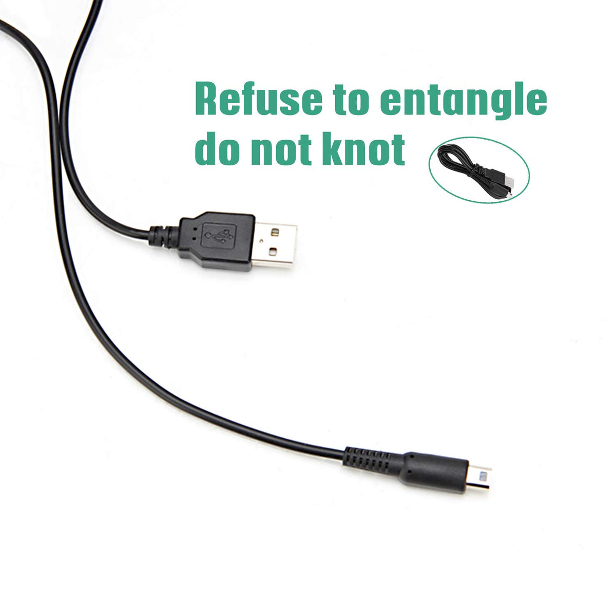 Product packaging layout for the Xahpower single count handheld console USB charging lead.